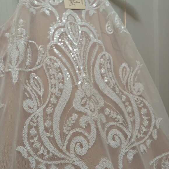 White and Nude Sparkly Long Prom Dress NWT - Picture 5 of 6